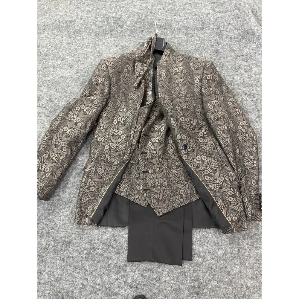 Masculini Men Italian Tuxedo Suit Set 3 Pcs Floral Paisley US 44 EU 54 Brown T16